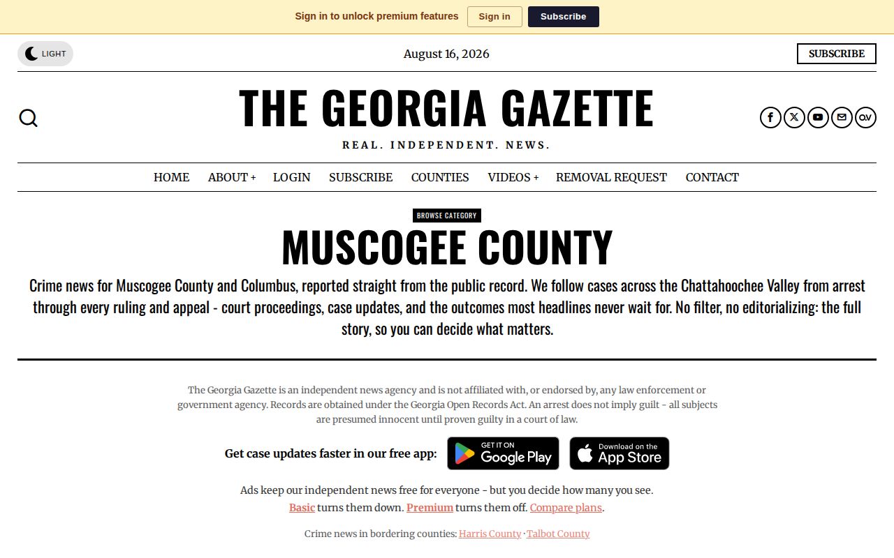 Unofficial Georgia Gazette Muscogee County crime and public-record page