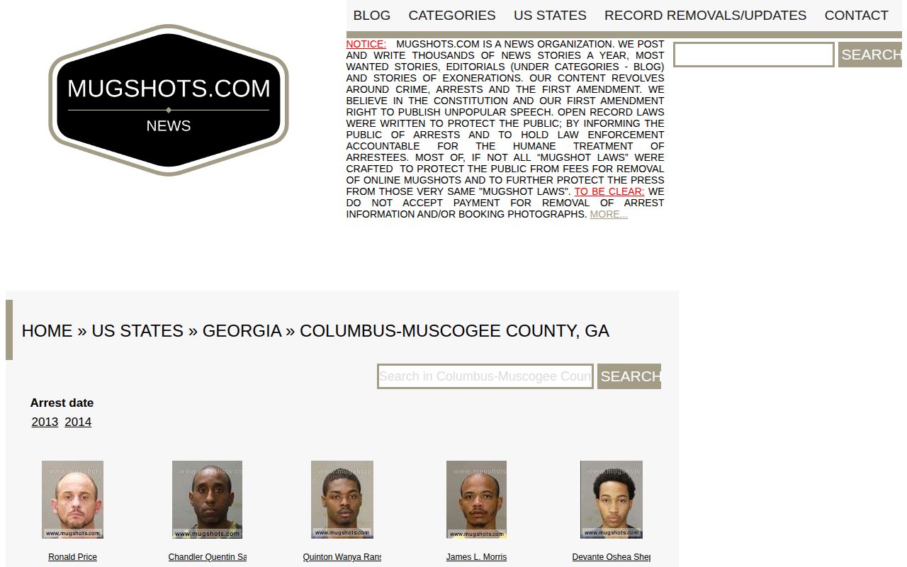 Sparse unofficial Mugshots.com Columbus Muscogee County index