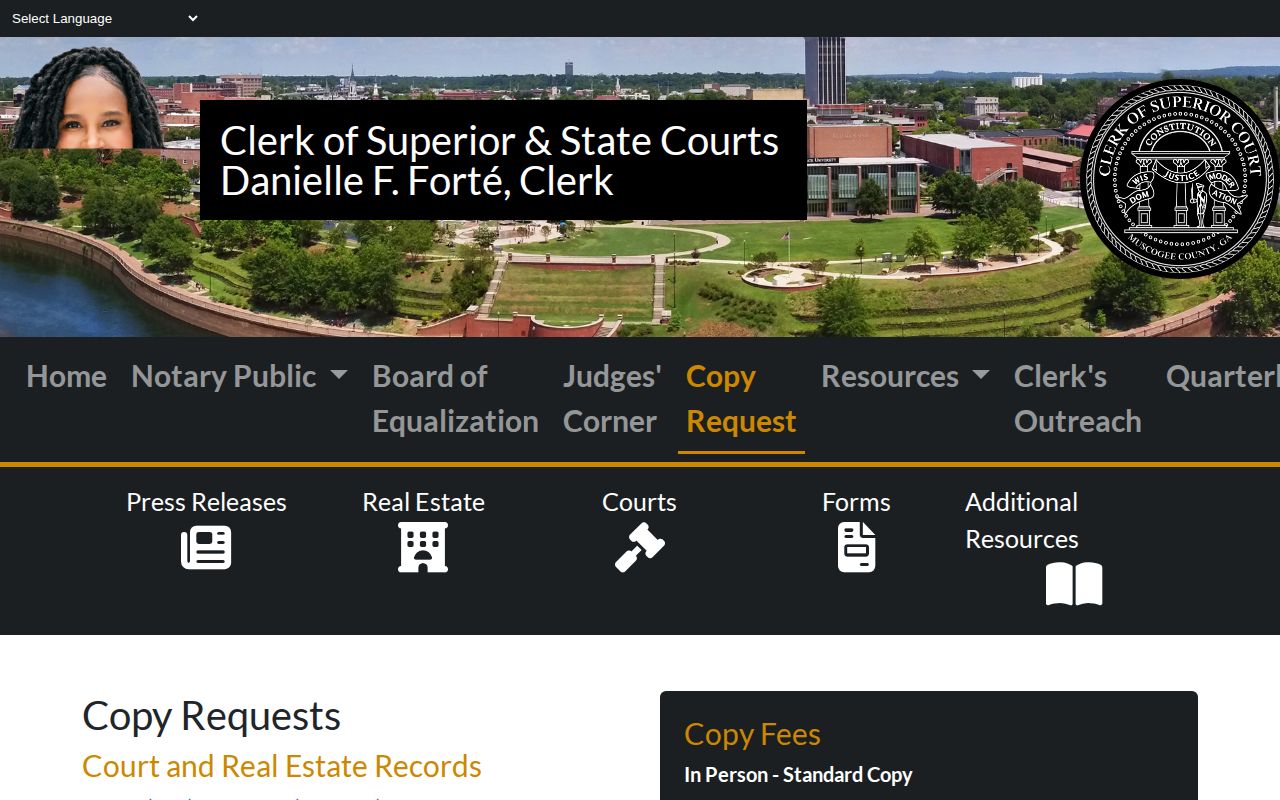 Muscogee County booking record court copy request page
