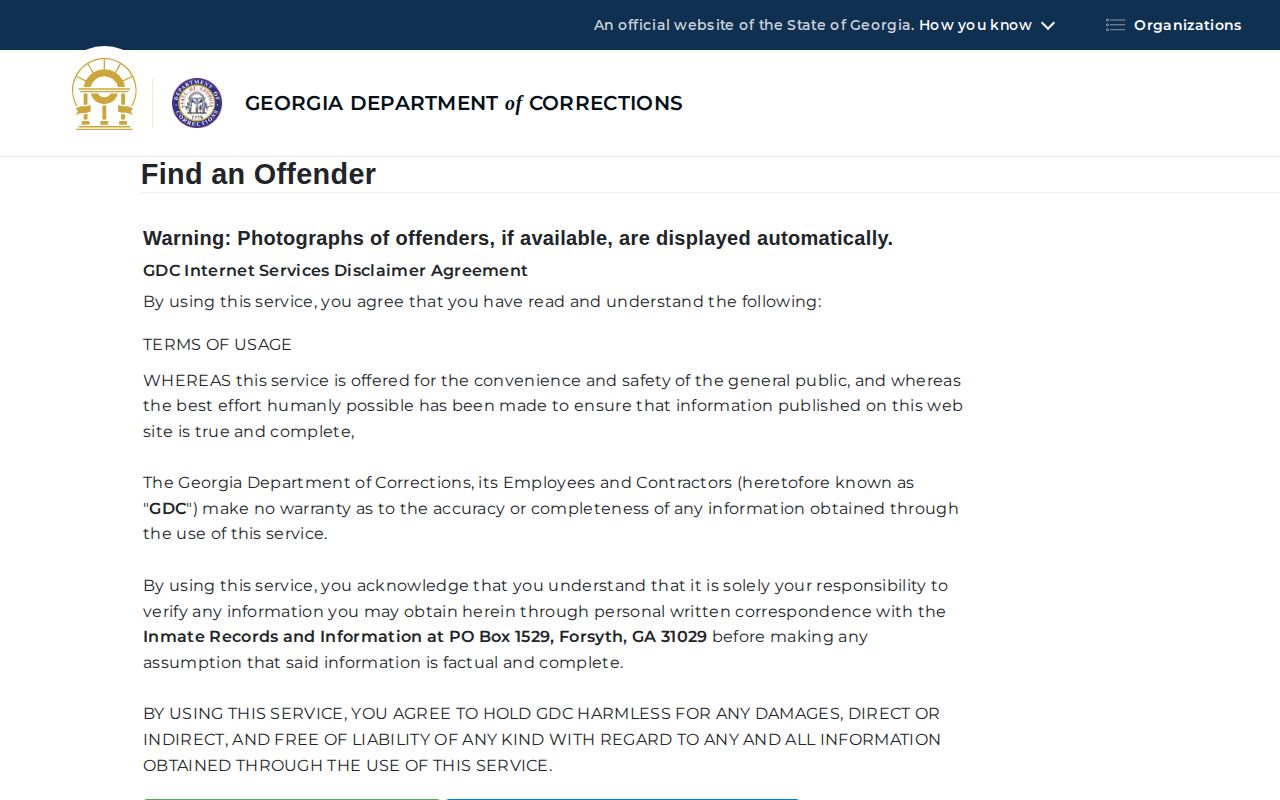 Muscogee County route to Georgia Department of Corrections offender search records